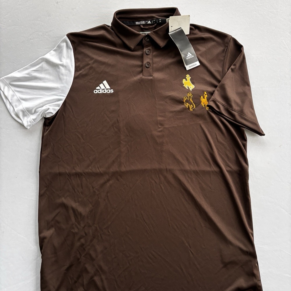 Adidas Wyoming Cowboys Primeblue Polo Shirt Brown White‎ Size L NWT